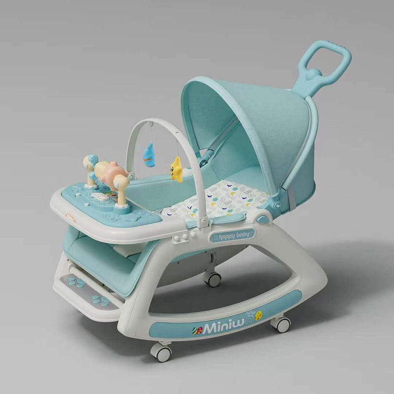 5 in 1 Baby Infant Toddler Dining Rocking Chair With Music Lights Wheels Blue