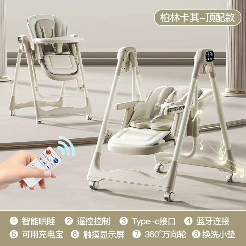 Automatic Baby Boy Girl Recline Foldable Dining Swing High Chair White With Remote