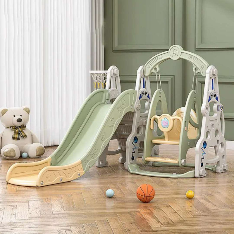 Baby Kids Boy Girl Slide & Swing With Basketball Hoop Green And Grey