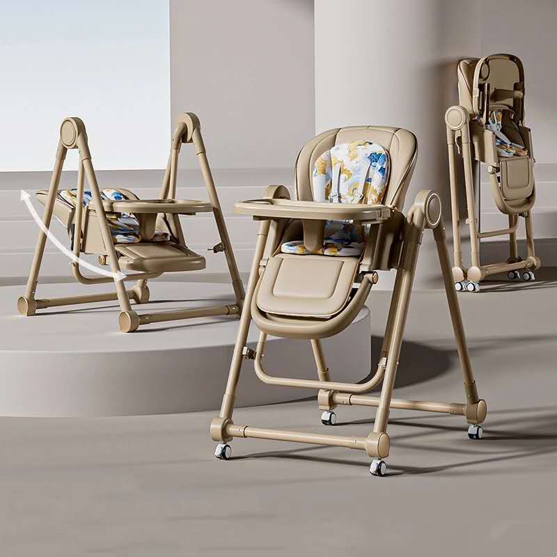 Baby Boy Girl Rocking Swing Dining High Chair Brown