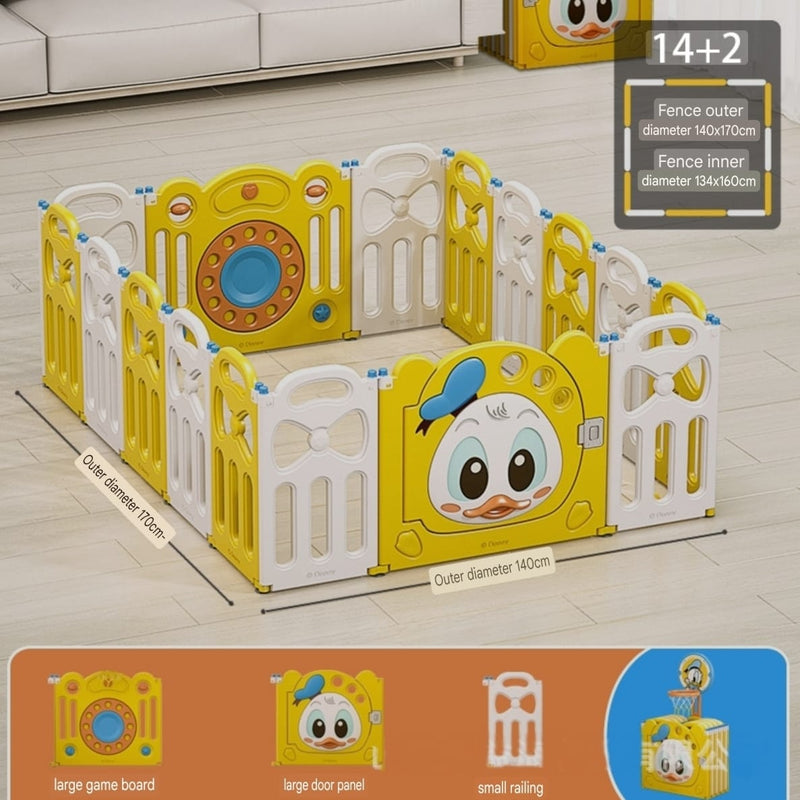 Kids Baby Foldable Playpen Fences With Basketball Hoop 14+2