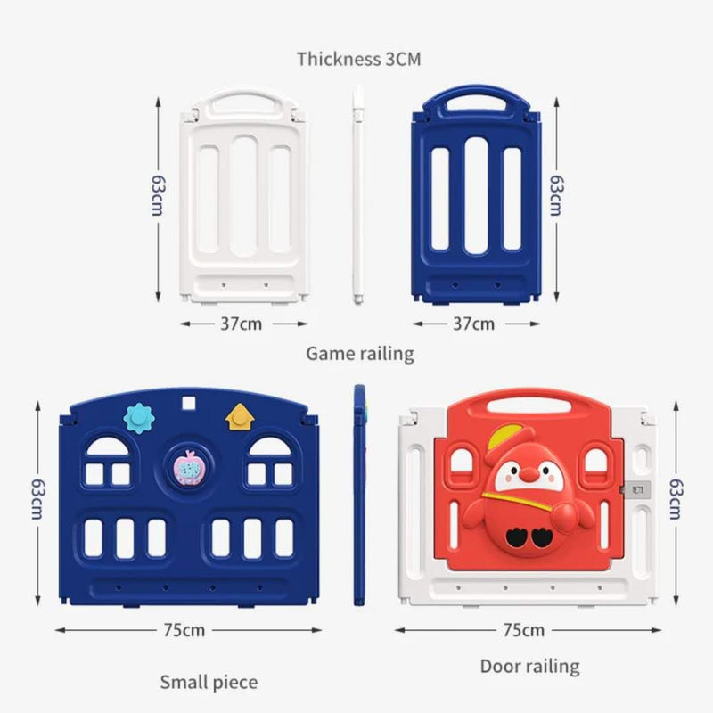 Kids Indoor Playpen Slide Swing Rocking Horse White Board Toy Rack Blue