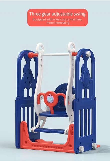 Kids Indoor Playpen Slide Swing Rocking Horse White Board Toy Rack Blue
