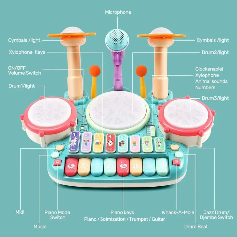 Musical Piano Drum Micro Phone Set White