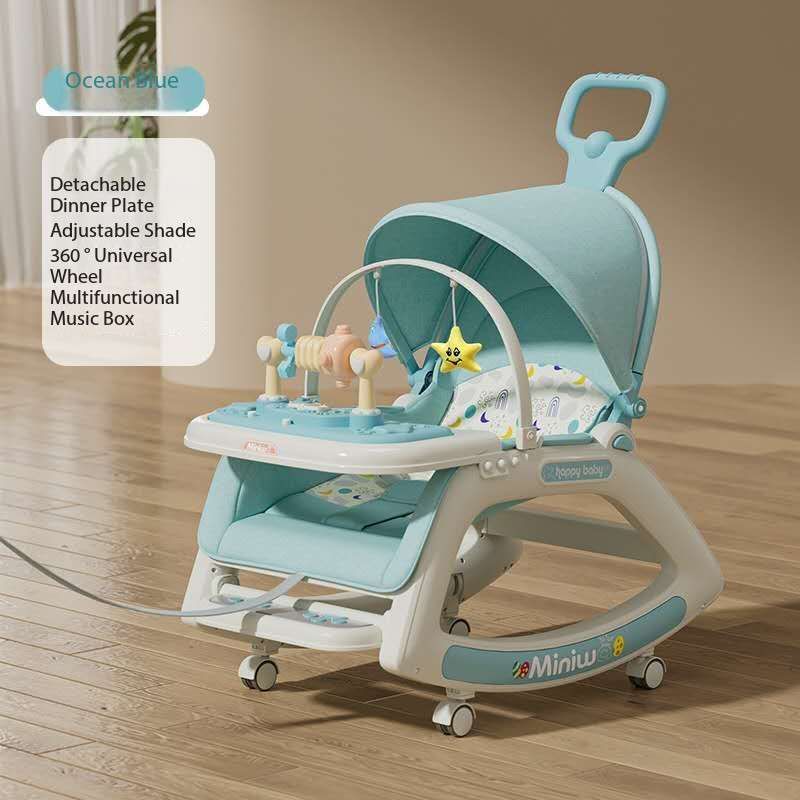 5 in 1 Baby Infant Toddler Dining Rocking Chair With Music Lights Wheels Blue