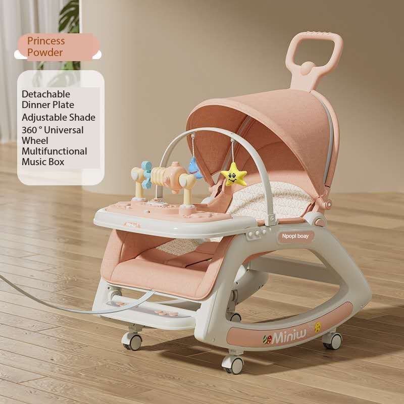 5 in 1 Baby Infant Toddler Dining Rocking Chair With Music Lights Wheels Pink