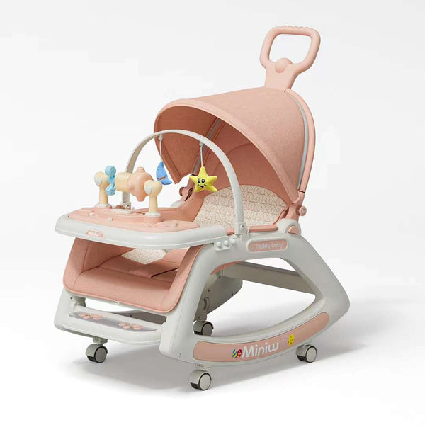 5 in 1 Baby Infant Toddler Dining Rocking Chair With Music Lights Wheels Pink