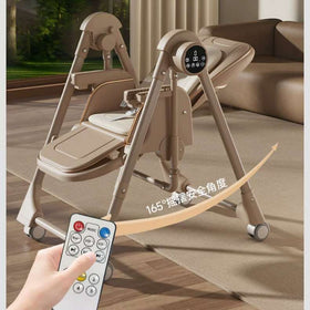 Automatic Baby Boy Girl Recline Foldable Dining  Swing High Chair Brown With Remote