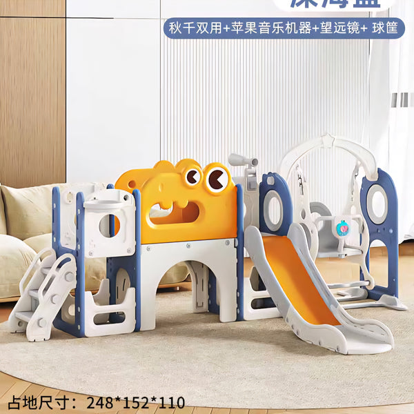 Baby Kids Boy Girl Luxury Slide & Swing With Basketball Hoop Blue Orange