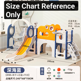 Baby Kids Boy Girl Luxury Slide & Swing With Basketball Hoop Blue Orange