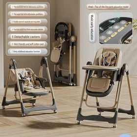 Baby Boy Girl Rocking Swing Dining High Chair Brown With Music