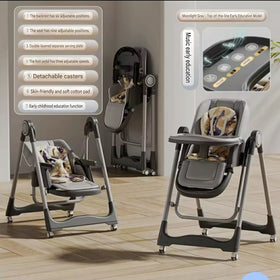 Baby Boy Girl Rocking Swing Dining High Chair Grey With Music