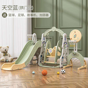 4-in-1 Kids Activity Slide, Swing, and Basketball Hoop Play Center Green