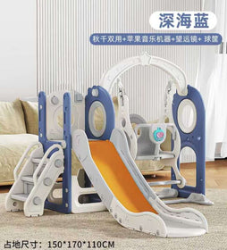 Baby Kids Boy Girl Slide & Swing With Music & Basketball Hoop Blue And Orange