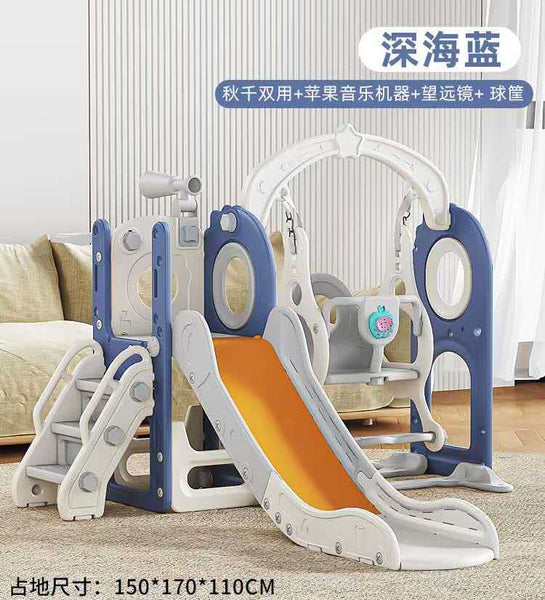 Baby Kids Boy Girl Slide & Swing With Music & Basketball Hoop Blue And Orange