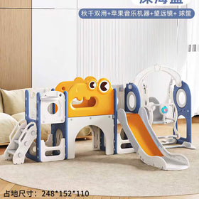 Baby Kids Boy Girl Luxury Slide & Swing With Basketball Hoop Blue Orange