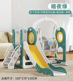 Baby Kids Boy Girl Slide & Swing With Music & Basketball Hoop Green And Yellow