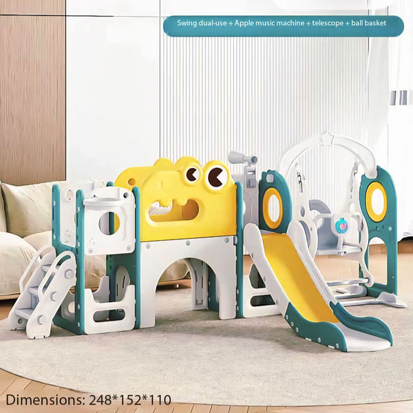 Baby Kids Boy Girl Luxury Slide & Swing With Basketball Hoop Green Yellow White