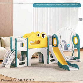Baby Kids Boy Girl Luxury Slide & Swing With Basketball Hoop Green Yellow White