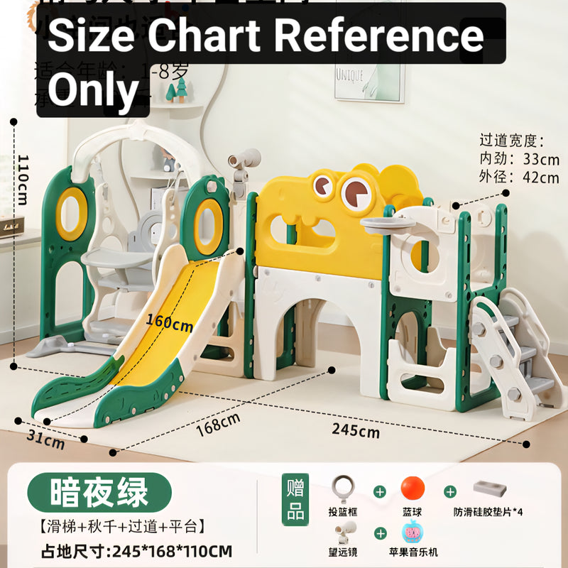 Baby Kids Boy Girl Luxury Slide & Swing With Basketball Hoop Green Yellow White