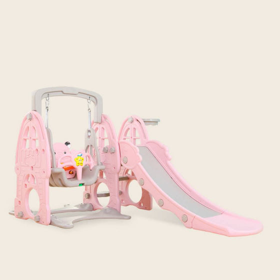 Baby Kids Boy Girl Slide & Swing With Basketball Hoop & Music Pink