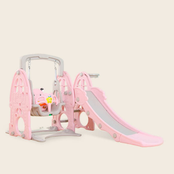 Baby Kids Boy Girl Slide & Swing With Basketball Hoop & Music Pink