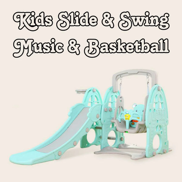 Baby Kids Boy Girl Slide & Swing With Basketball Hoop & Music