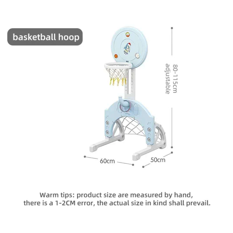 4-in-1 Kids Activity Slide, Swing, and Basketball Hoop Play Center Blue