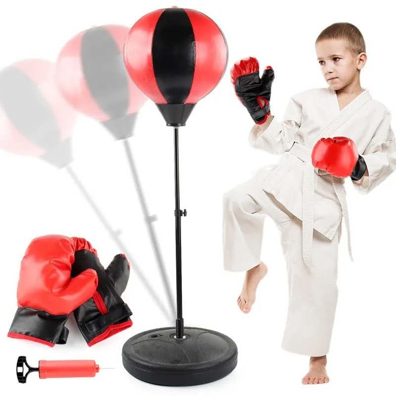 Kids Fitness Boxing Punching Kit Gloves Tumbler Adjustable Vertical Training Equipment Household Punching Boys Toy Gifts