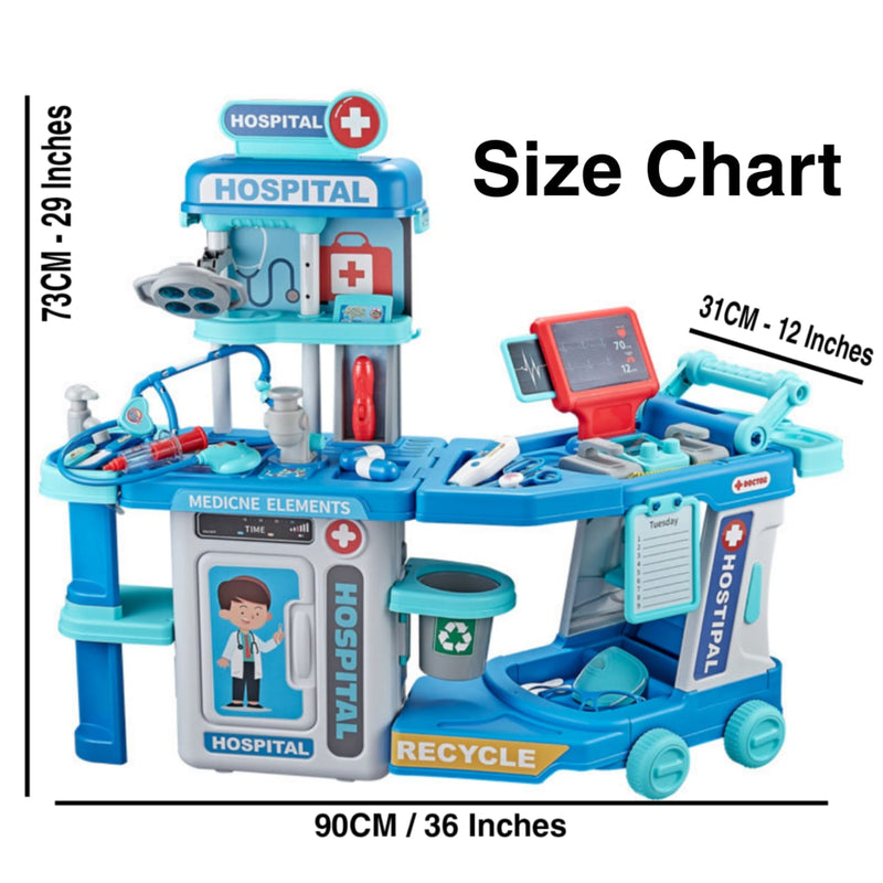 Doctor Set Medical Trolley Tools Hospital Boy Girl Kids Blue