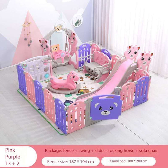 Kids Indoor Playpen Slide Swing Rocking Horse Seat Pink
