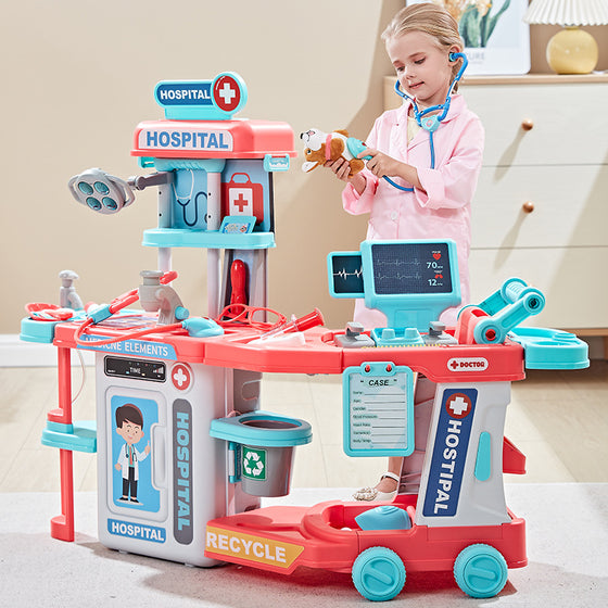 Doctor Set Medical Trolley Tools Hospital Boy Girl Kids Pink