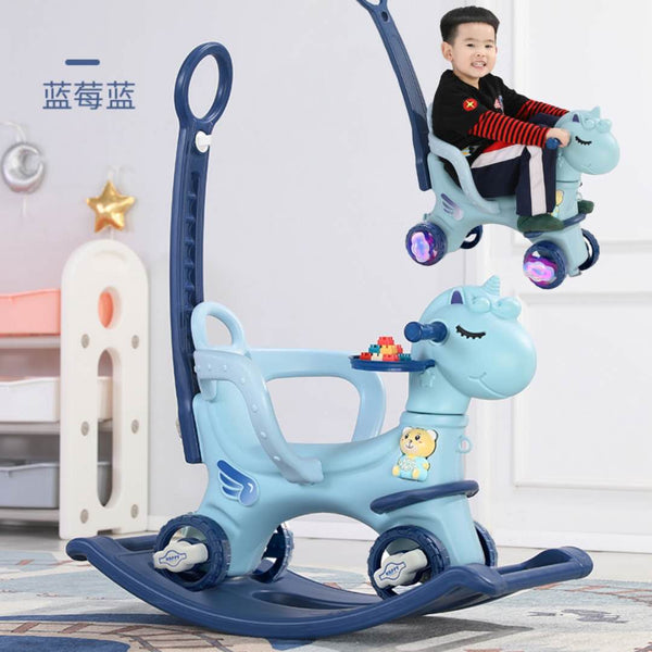 Multi Function Kids Toddler Rocking Horse With Lego Music Lights Blue