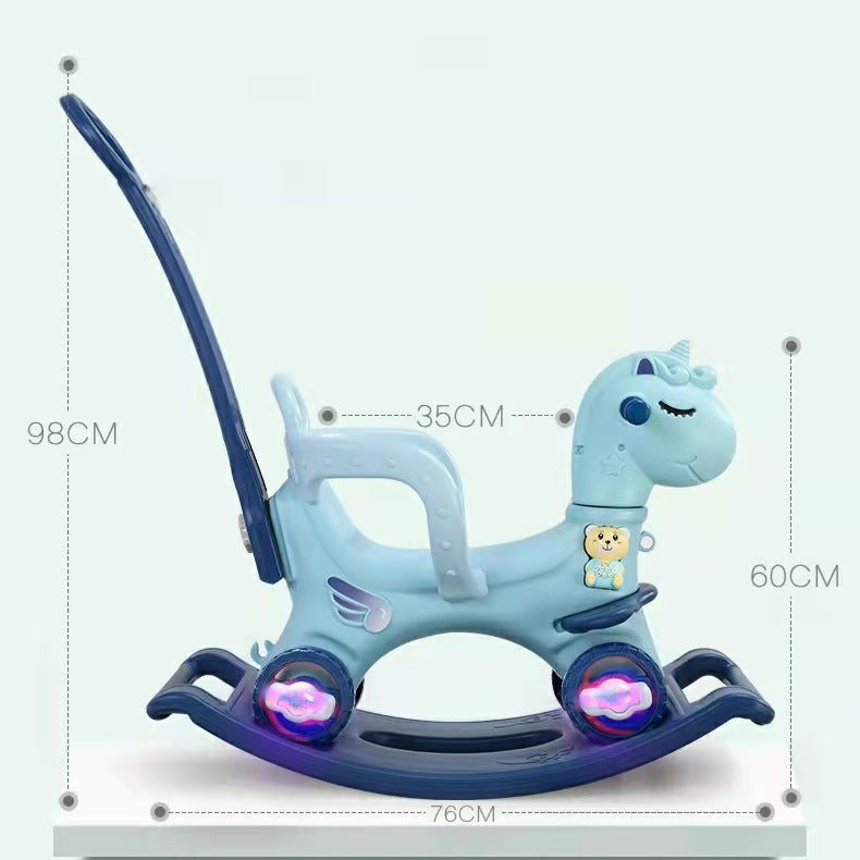 Multi Function Kids Toddler Rocking Horse With Lego Music Lights Blue