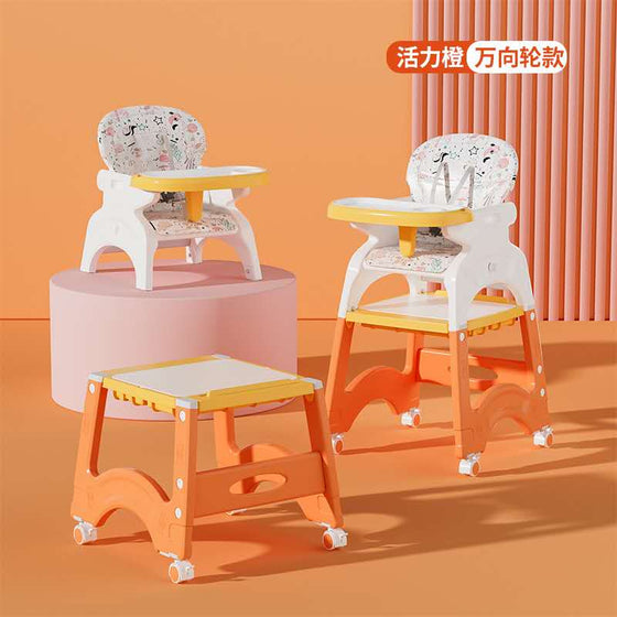 Multi Function Baby Infant Toddler High Dining Chair Blocks Table Study Table Chair Orange