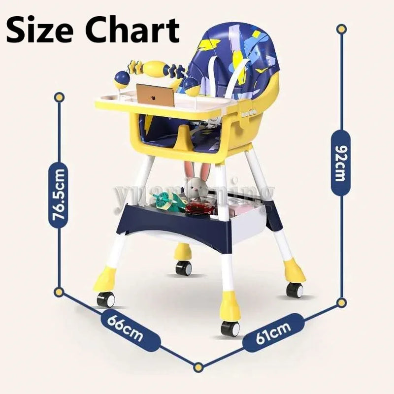 5 in 1 Baby Boy Girl Recline Foldable Dining Rocking High Chair With Rattles Yellow Blue