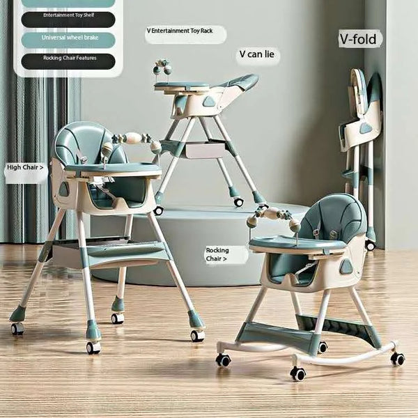 5 in 1 Baby Boy Girl Recline Foldable Dining Rocking High Chair With Rattles Green