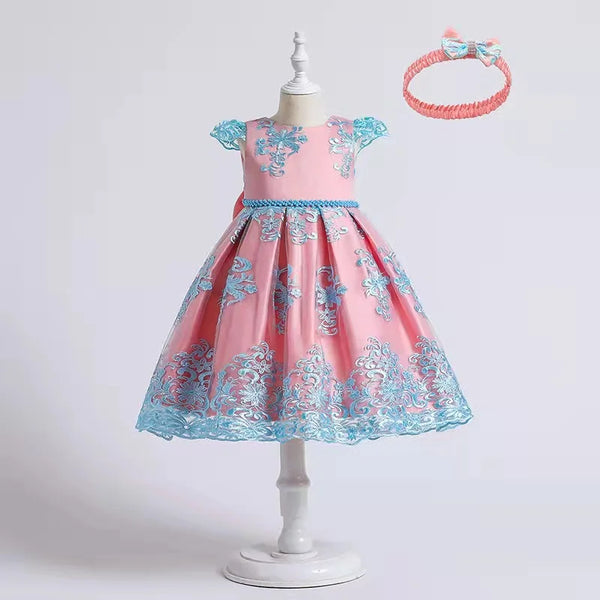 Pink Sky Blue Frock With Band