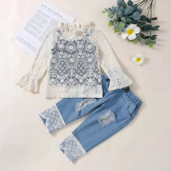 White Flower Shirt With Jeans