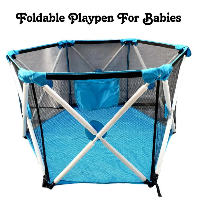 Kids Babies Foldable Playpen Blue