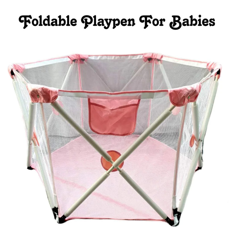 Kids Babies Foldable Playpen Pink