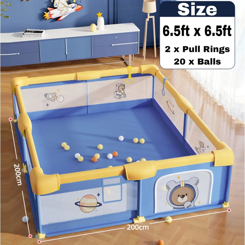 Kids Baby Playpen Blue Bear