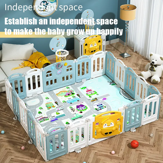 Kids Indoor Foldable Playpen With Basket Ball Hoop