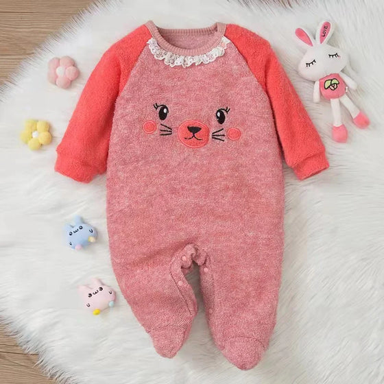 Pink Kitty Footed Romper Blended Wool